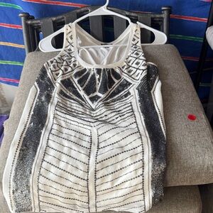 Express White and Black Sequin Top